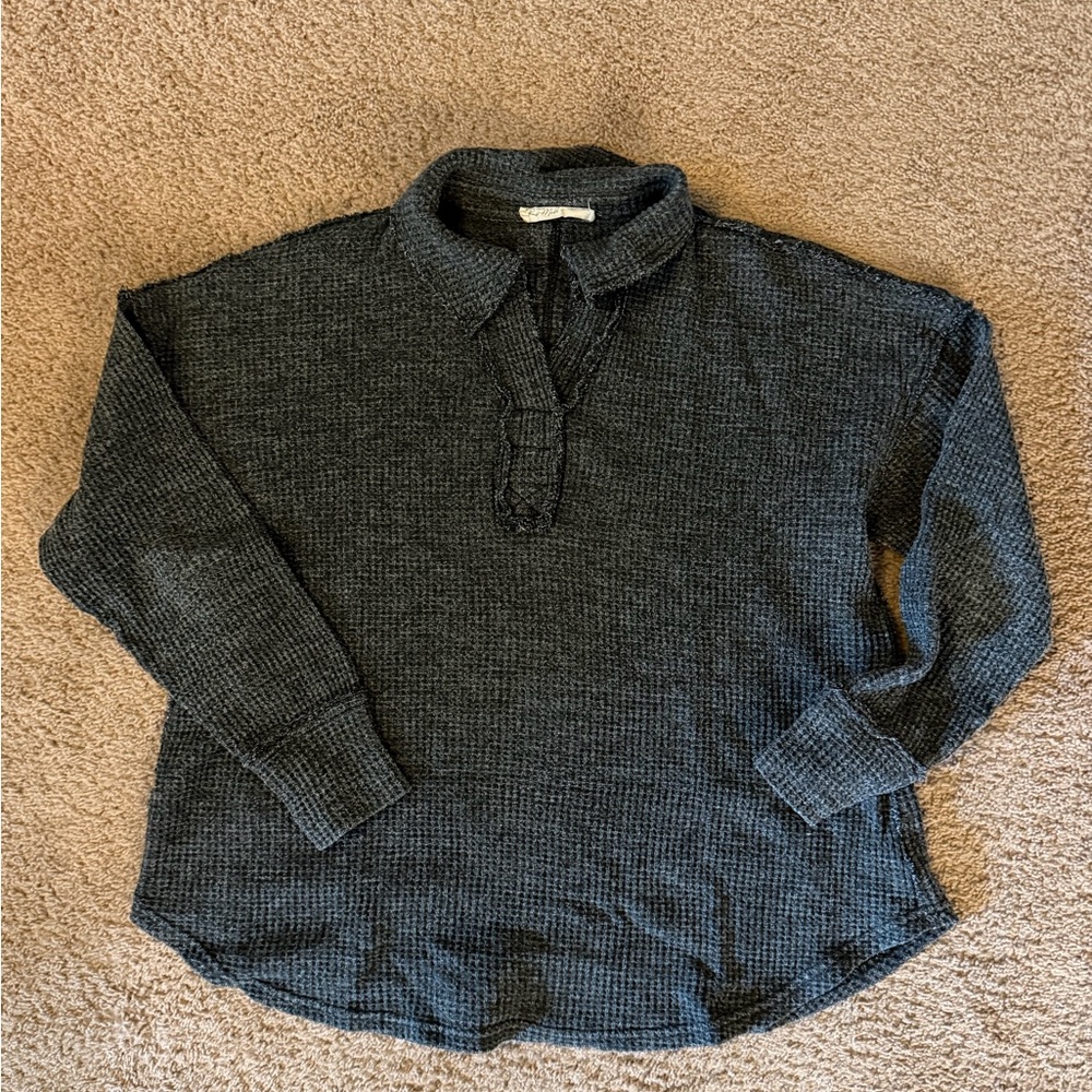 Dark Gray Rae Mode Waffle Knit Pullover